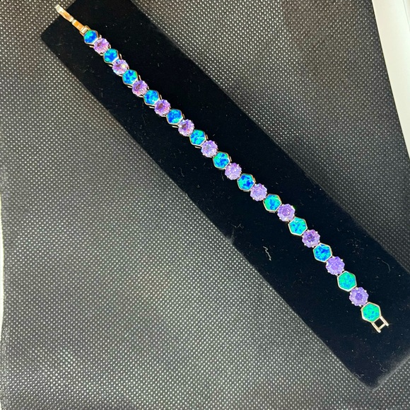 925 Sterling Opal Doublet & Tanzanite (synthetic) fancy cut 7” bracelet - Picture 1 of 6